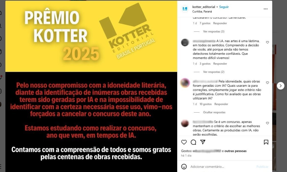 Editora de Curitiba cancela prêmio literário após inscrições de obras feitas por Inteligência Artificial