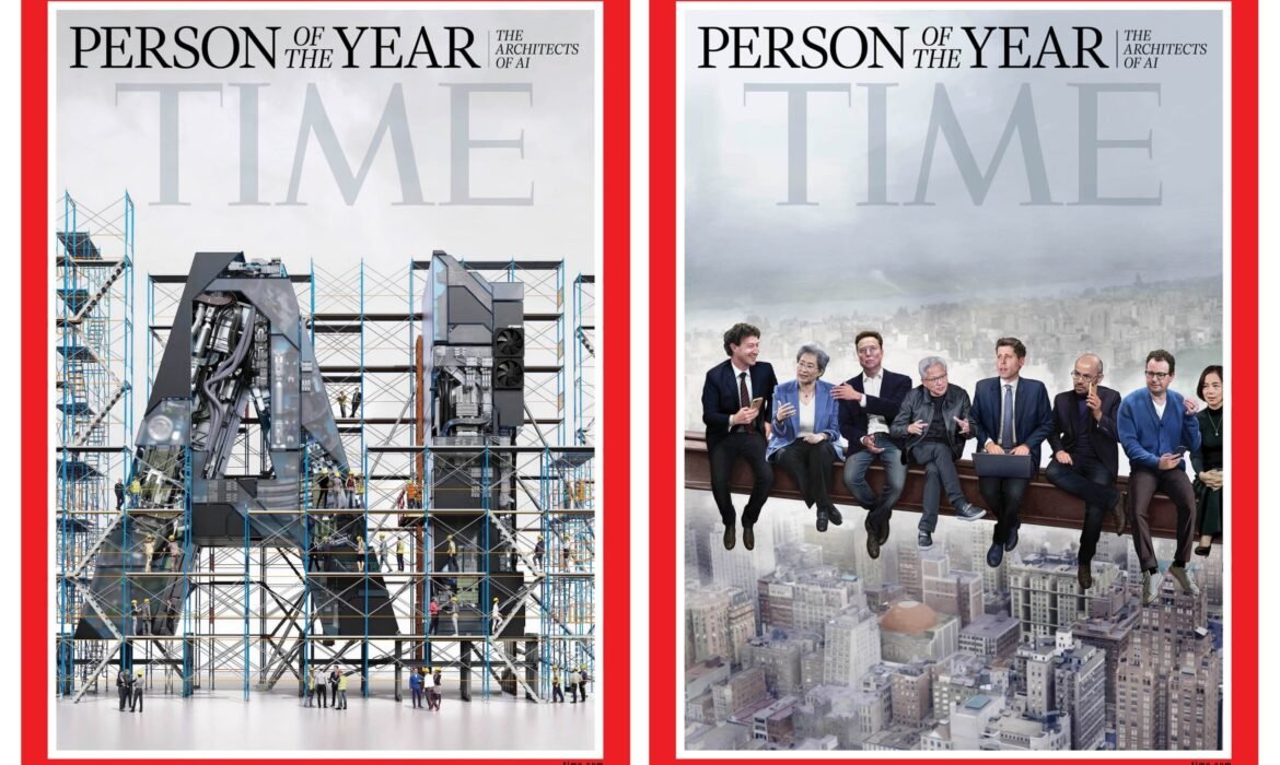 Com imagem de Musk, Zuckerberg e CEOs de big techs, revista Time escolhe ‘arquitetos da IA’ como pessoas do ano em 2025
