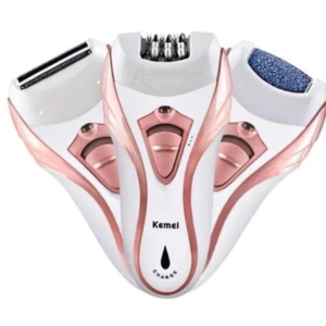 Depilador Elétrico Kemei KM-3010 Recarregável 3 em 1 Bivolt Com Lixador de pés e Aparador de pelos