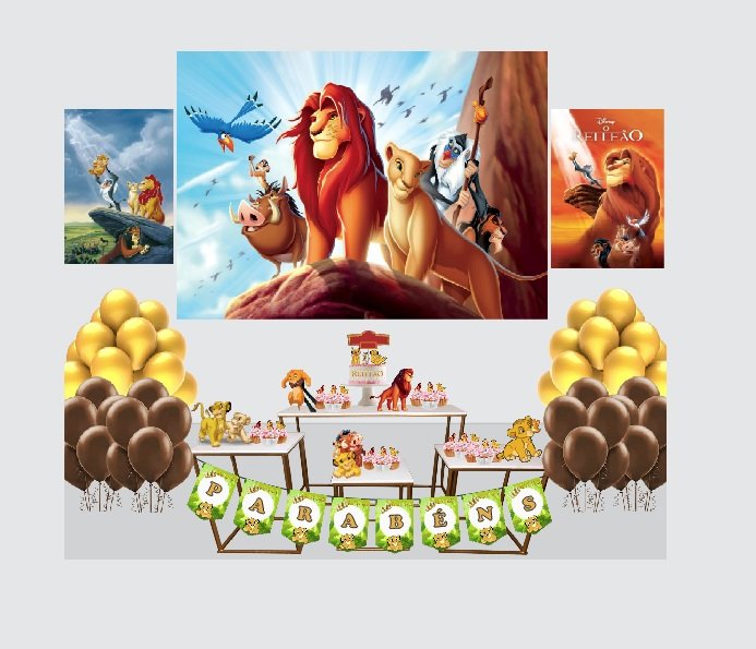 Kit Decoração de Festa Rei Leão Completo Painel Grande - Imagem 1