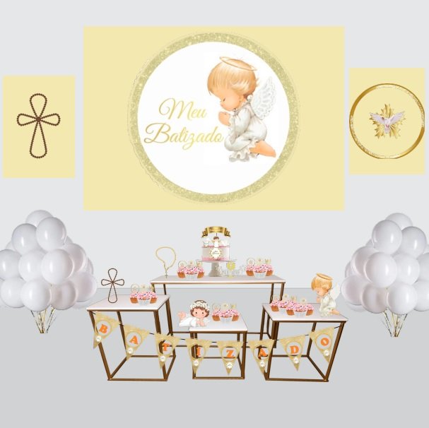 Kit Decoração de Festa Batizado Completo Painel Grande - Imagem 1