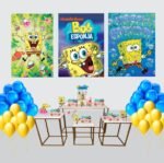 Kit Decoração de Festa Médio Bob Esponja Simples Pôster A3