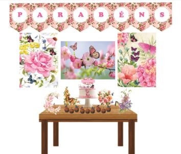 Kit Decoração de Flores e Borboletas Completo Painel Grande