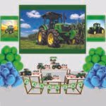 Kit Decoração de Trator Verde e Azul Completo Painel Grande