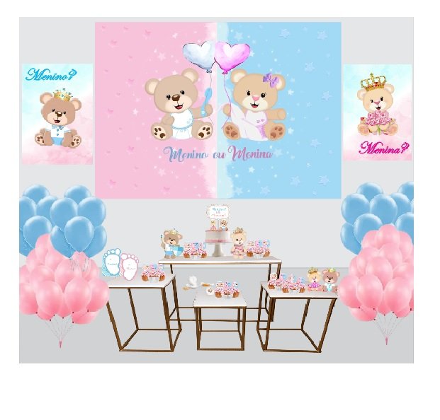 CHA DE REVELAÇÃO decoração painel grande elo (1) Kit Decoração de Chá de Revelação Completo Painel Grande - Imagem 1