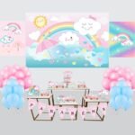 Kit Decoração de Nuvem Rosa Completo Painel Grande